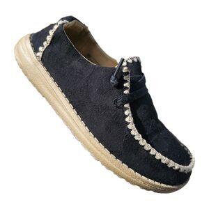 Hey Dude Vegan Wendy Crochet Slip On USA Size 6 Black Tan